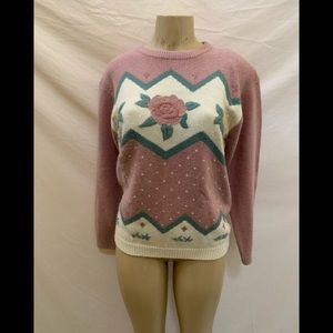 VTG Alfred Dunner Size Medium Floral Pattern Knit 🧶 Crewneck Sweater